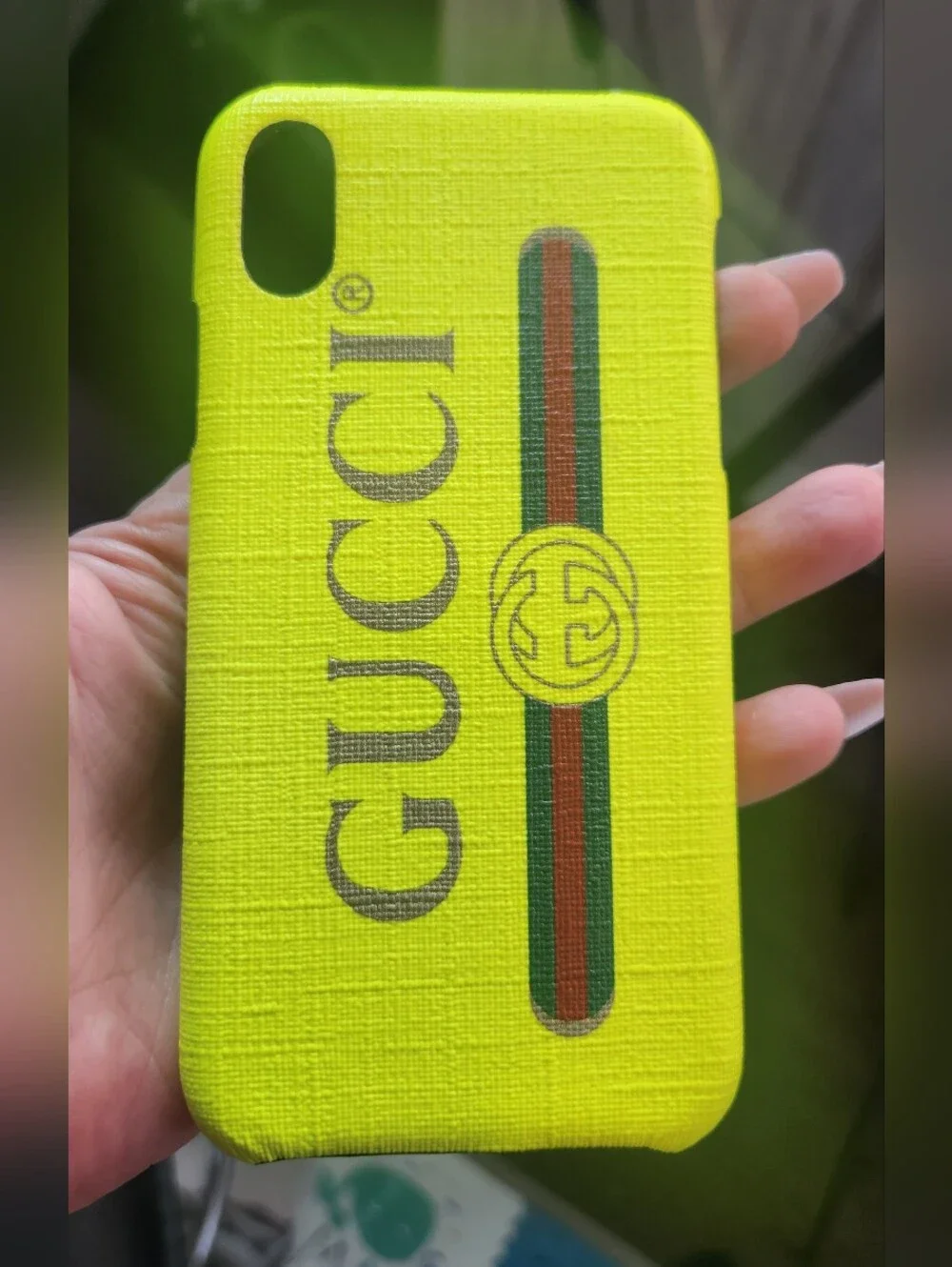 Gucci Neon Yellow Logo Stripe iPhone Case